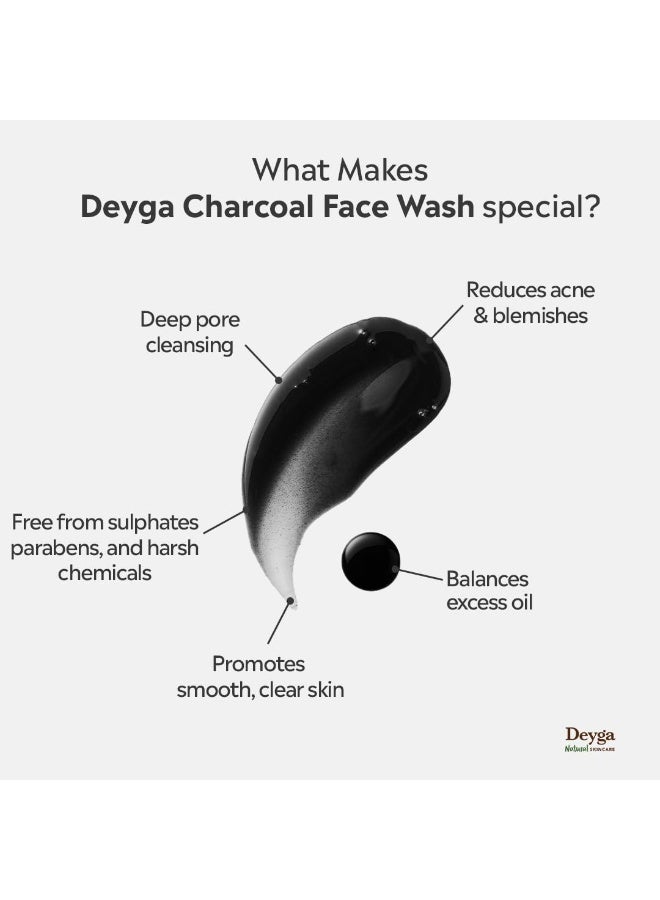 Deyga Charcoal Face Wash (100ml) | Fights Acne, Blackheads & Pimples | Non-Drying | 10X Activated Charcoal | Paraben & Sulphate Free | All Skin Types - Image 3